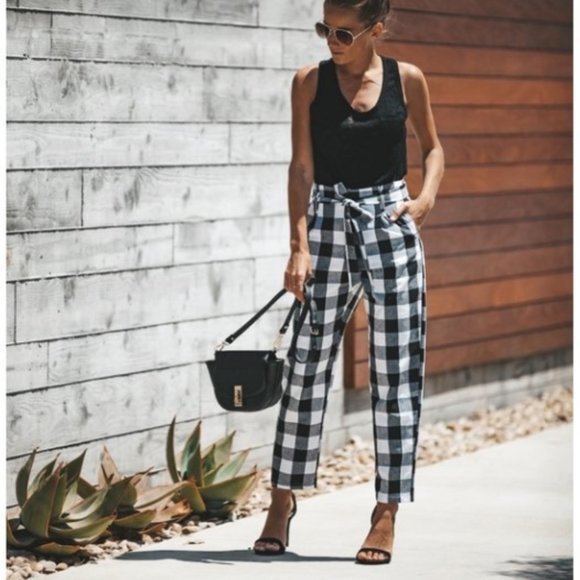 venti6 Pants - NEW Yours Truly Plaid Pocketed Tie Boutique Pants